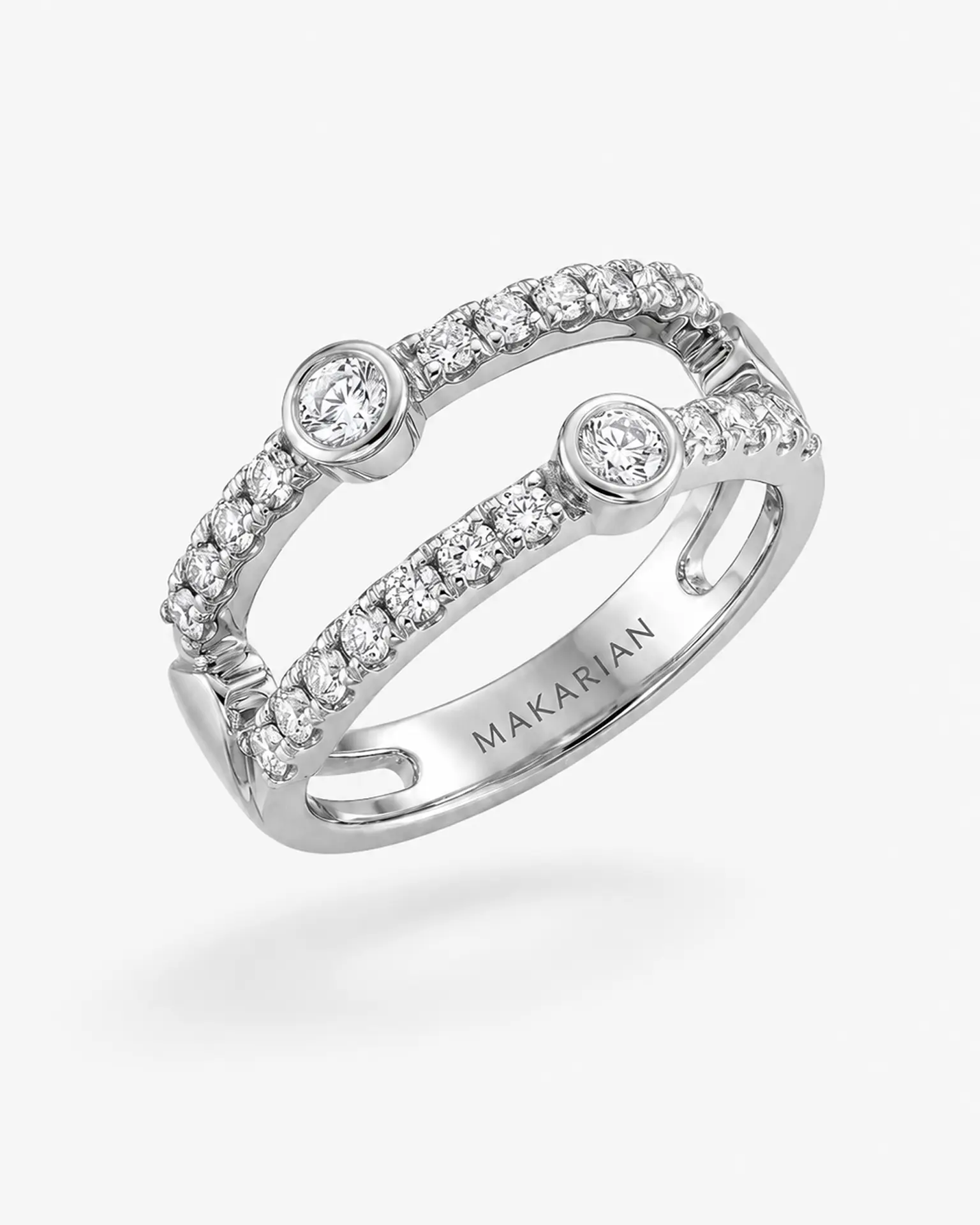 Diamond-set white gold double-band ring engraved MAKARIAN