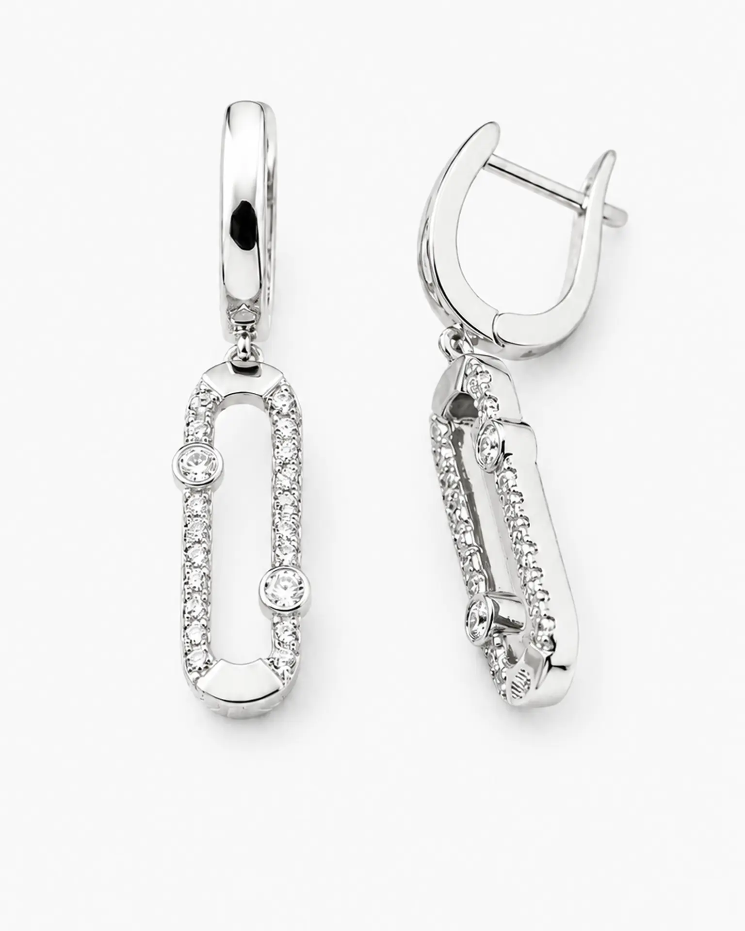 Pair of diamond-set white gold link drop earrings
